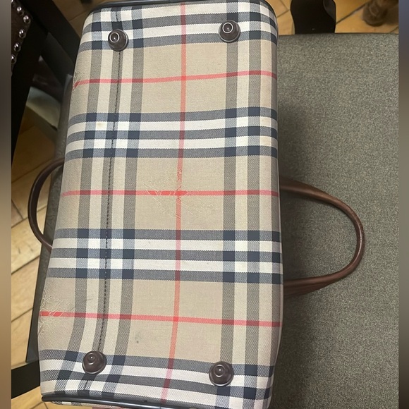 BURBERRY Classic Check Logo Canvas Leather Boston bag VINTAGE - Picture 4 of 7